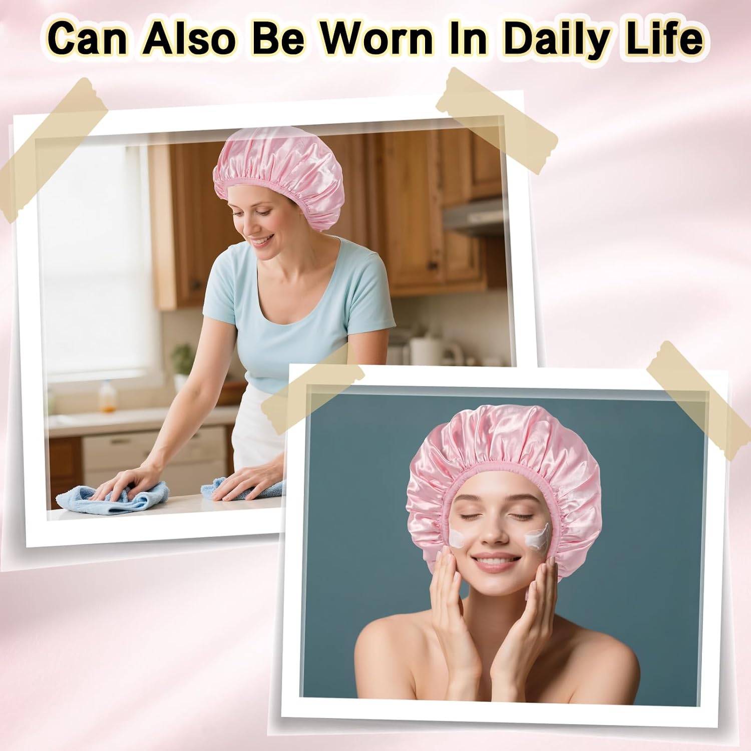 Pink Terry Lined Shower Cap,Triple Layer Waterproof Bath Cap,Adjustable Shower Cap with Terry Cloth Lining for Braids, Long Thick Hair, Dreadlocks (Pink)
