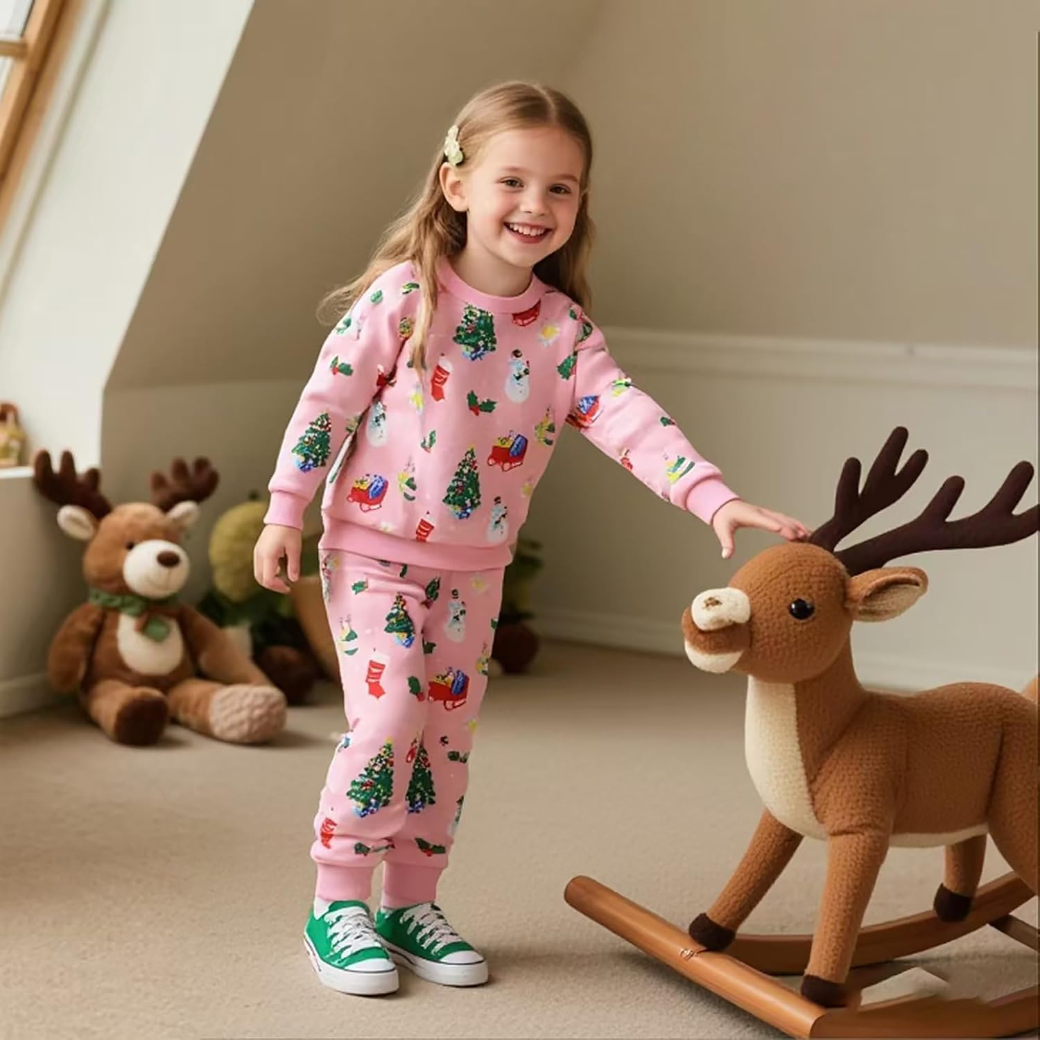 Kids Christmas Outfits 2 Piece Boys Girls Xmas Santa Elk Sweatshirt + Leggings Pants Set Winter Clothing Sets 1-7T