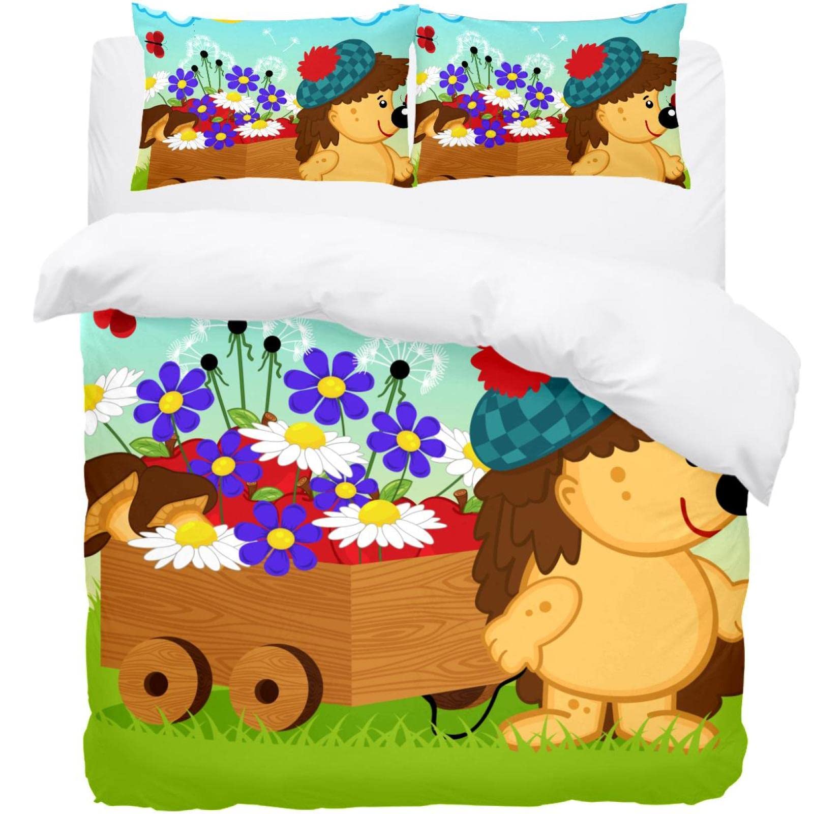 Parure de lit housse de couette douce hérisson motif champignon lit 1 personne