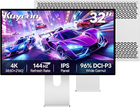 P32K 32 UHD 3840 x 2160 4K 144Hz Glossy Monitor, IPS Panel, 10-Bit Color, 99% sRGB, 96% DCI-P3, 139PPI, HDR, Low Blue Light, Eye Care Honeycomb - with Stand