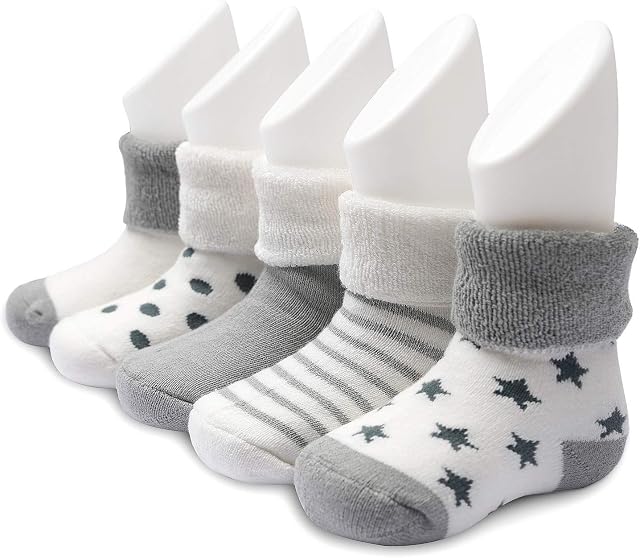 Ateid Baby Toddler Ankle Thick Socks Winter Socks Pack of 5 (Manufacturer Size: L), Grey, 12-36 Months (Label Size L)