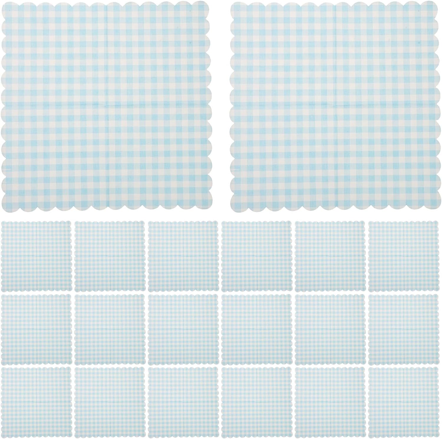 Yardwe Blue White Gingham Disposable Party Napkins 100pcs Checkered Decorative Paper Dinner Napkins for Birthday Wedding Events Soft Absorbent for Home and Outdoor Use