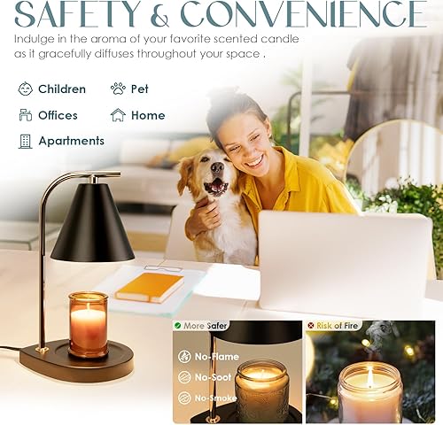Miniatura 9 de Aimoptg Lámpara calentadora de velas con base de madera retro, cera derretida para decoración del hogar para velas de tarros pequeños y grandes,