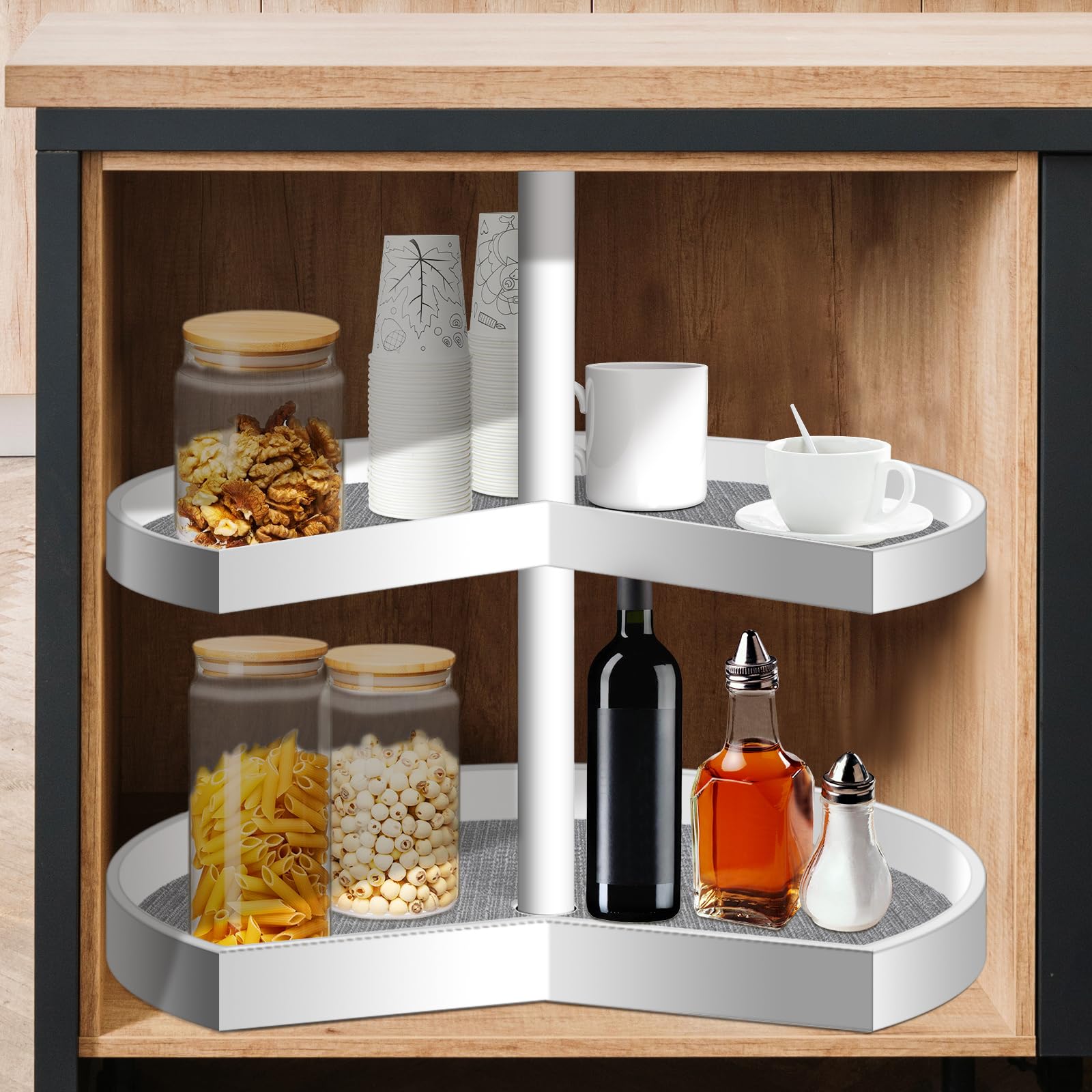 Frienda 2 Pcs Lazy Susan Shelf Liners - Non Adhesive, Non Slip Kitchen Cabinet Liners for Refrigerator, Pantry, Sink & Cupboard Storage(31 Inch,Gray)