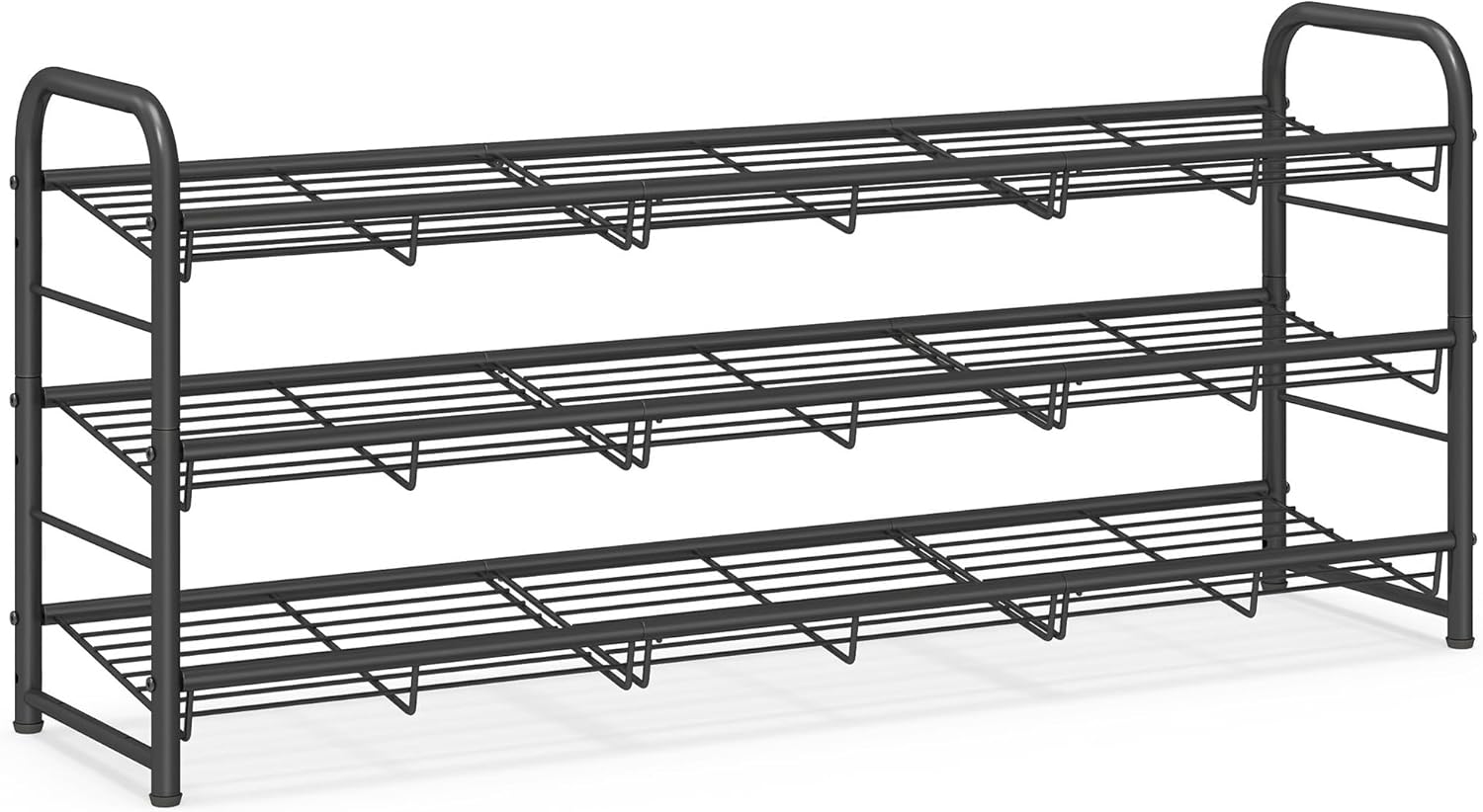 SONGMICS Stackable Shoe Rack, 3 Tier Metal Shoes Rack Storage Shelf, Holds up to 15 Pairs, Adjustable Slanted Shelves Tower Organizer for Closet Entryway Small Spaces, Black ULMR106BD01