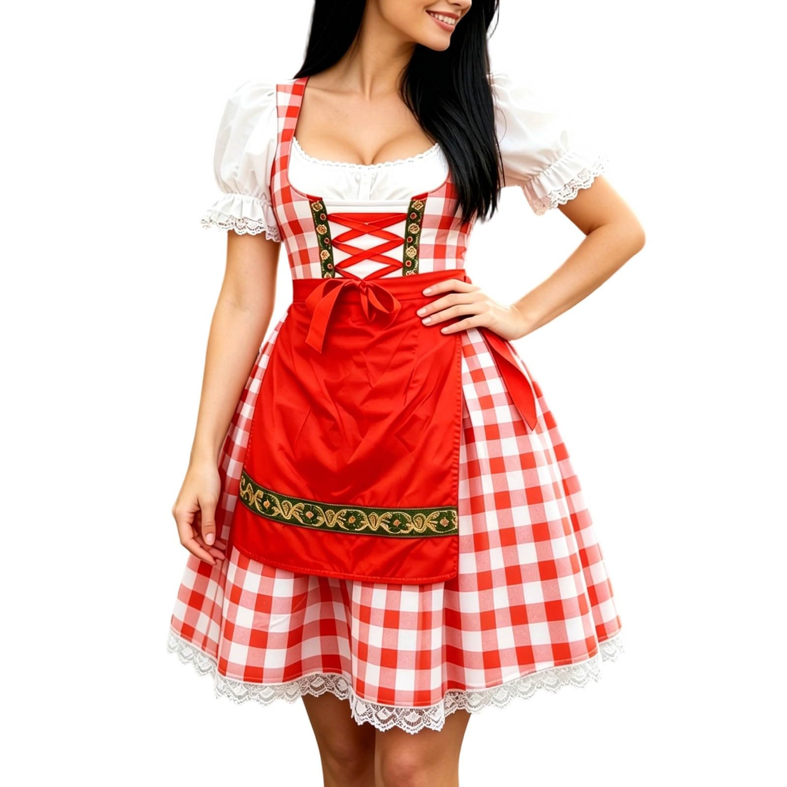 Damen Oktoberfest Kostüm Schürze Kleid Trachten Outfit