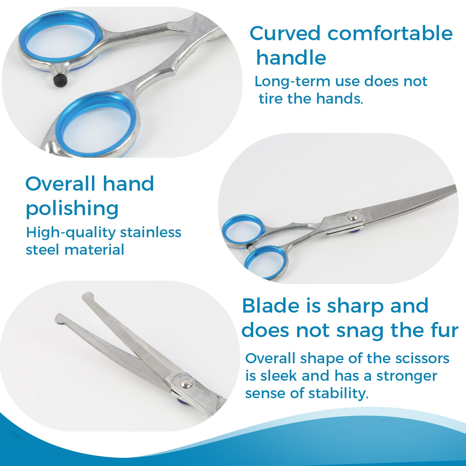 Pet Grooming Scissors, 6" Up Curved Dog Grooming Scissors Set for Dogs with Safety Round Tip Professional for Face Ears, Eyes - Image 3