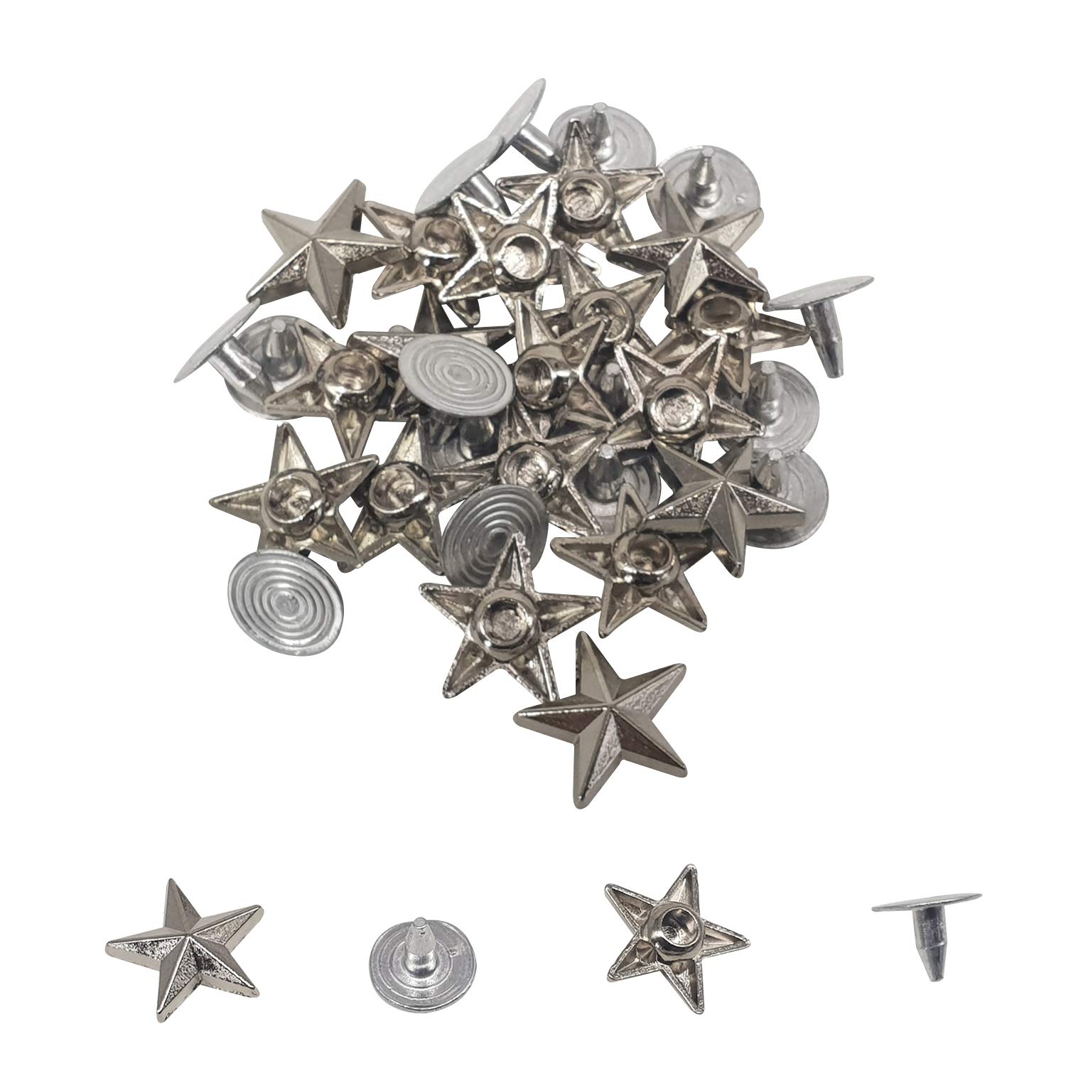 Trimming Shop Star-Shaped Studs with Back Pins Hammer-On Punk Rivets (20mm, Silver, 100pcs)