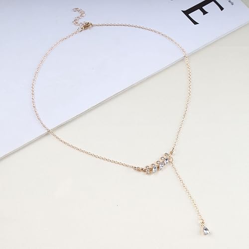 Miniatura 3 de Collar vintage de hoja de cristal con colgante de diamantes de imitación de oro, collar de lágrima de cristal, hoja de circonita en Y, collar de