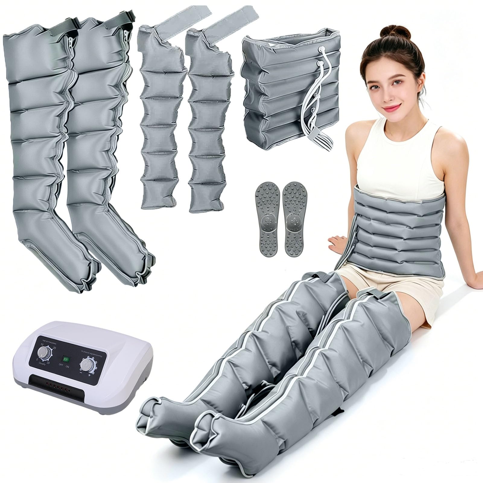 Presoterapia Piernas Abdomen Brazos,Botas 6 Camaras Drenaje Linfatico Circulación,0-240 mmHg,0-30 Min,Presoterapia Masajeador Profesional para Casa,Silenciosas