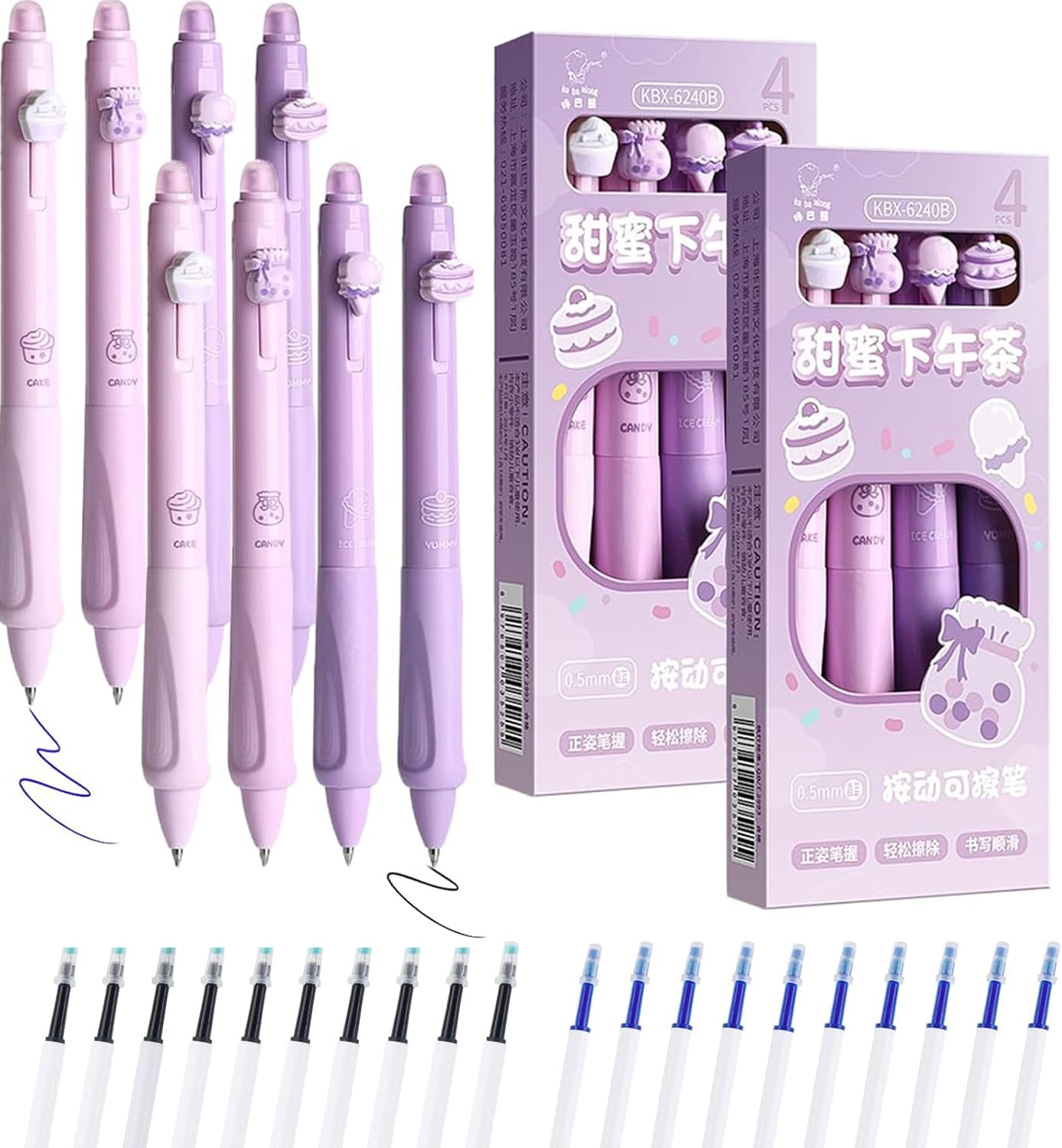 Granvoo Boligrafos Borrables Retráctile, 8 Piezas Bolígrafo Borrable, 0.5mm Bolígrafos De Gel Borrables, Boligrafo Borrable De Animales Para Niños, Estudiantes, Escuela(Negro + Azul