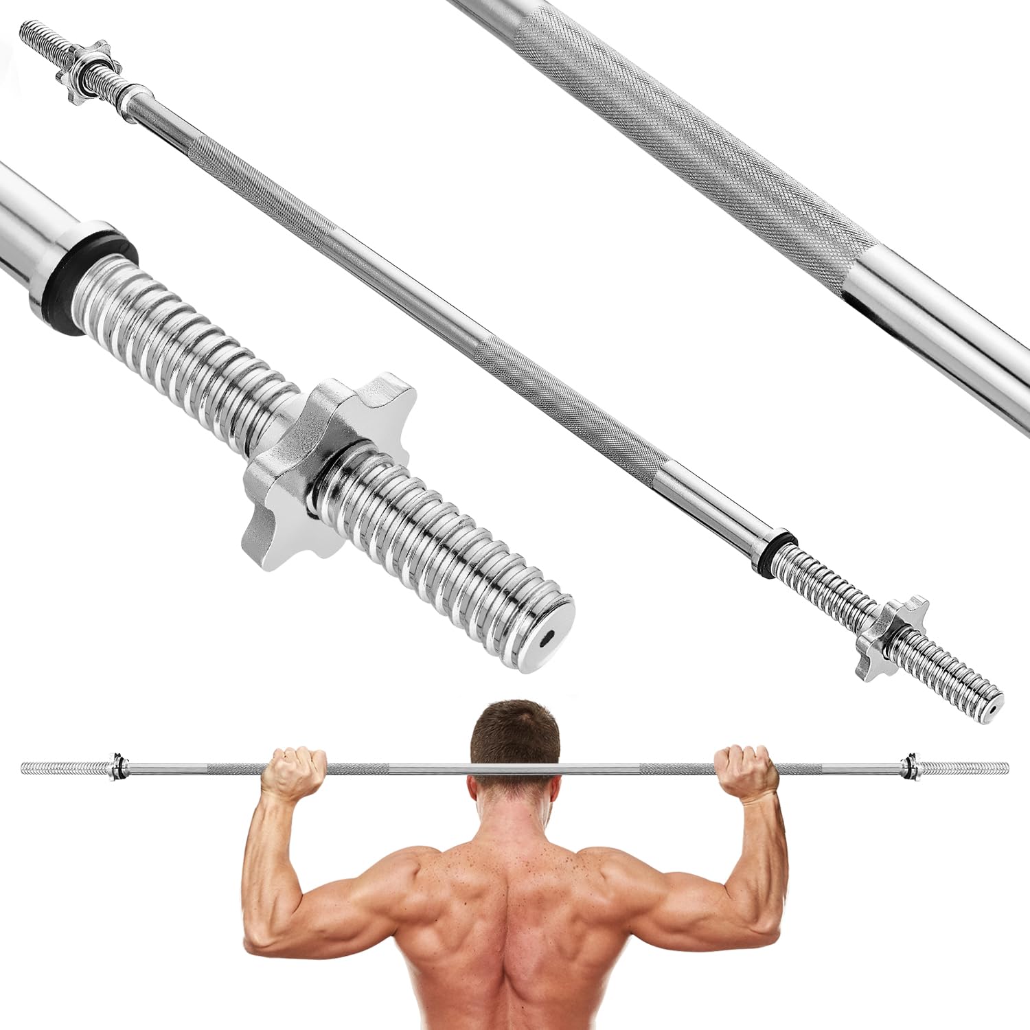 Barra Per Bilanciere Standard Fitvids 2,5 Cm, Acciaio Solido, Capacità 136 Kg, Zigrinatura Sicura, Per Pesi E Fitness (solo Barra)