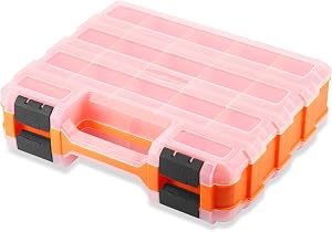 Double-Sided Tool Box, Screw Organizer Box, 34 Compartments Tool Organizer with Removable Dividers, Transparent Lid, Hardware Storage for Mini Tools, Small Parts, Fishing Accessories, Nails (Orange)
