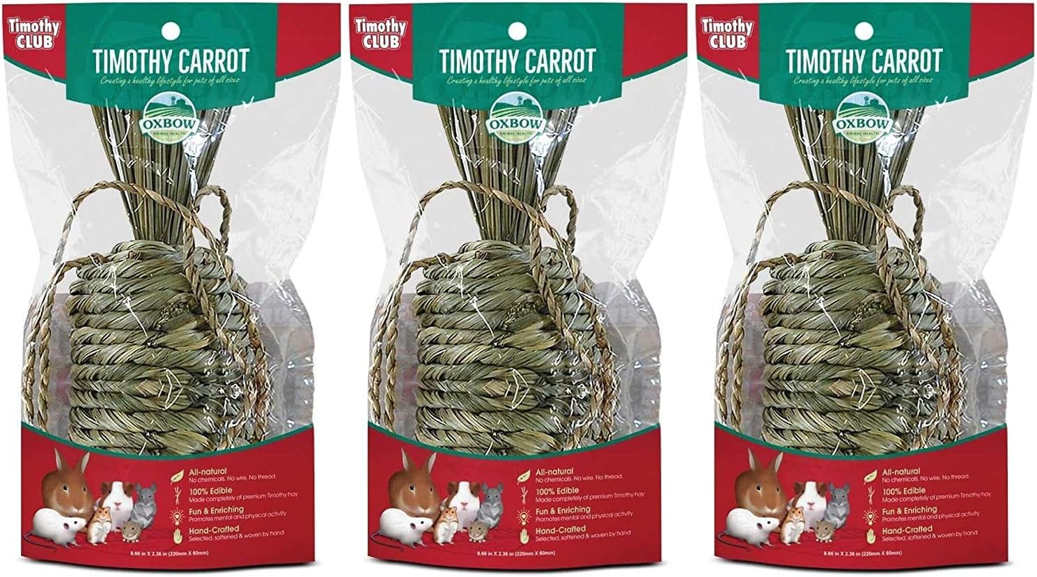 OXBOW All Natural Woven Hay Timothy Club Carrot Fun Pet Habitat - 3 Pack