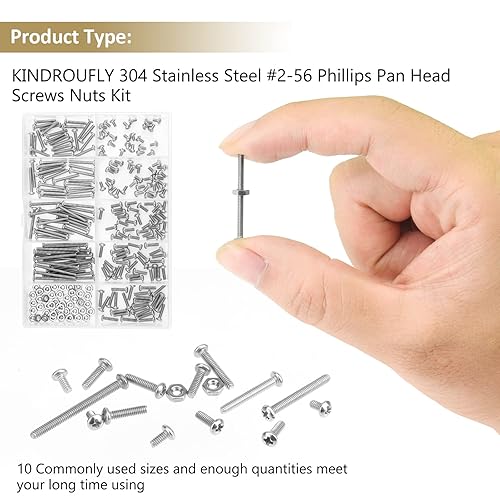 Miniatura 5 de Kindroufly 242 piezas #2-56x 532", 316", 14", 516", 38", 12", 58", 34", 1", kit surtido de tornillos de máquina Phillips, acero inoxidable 304,