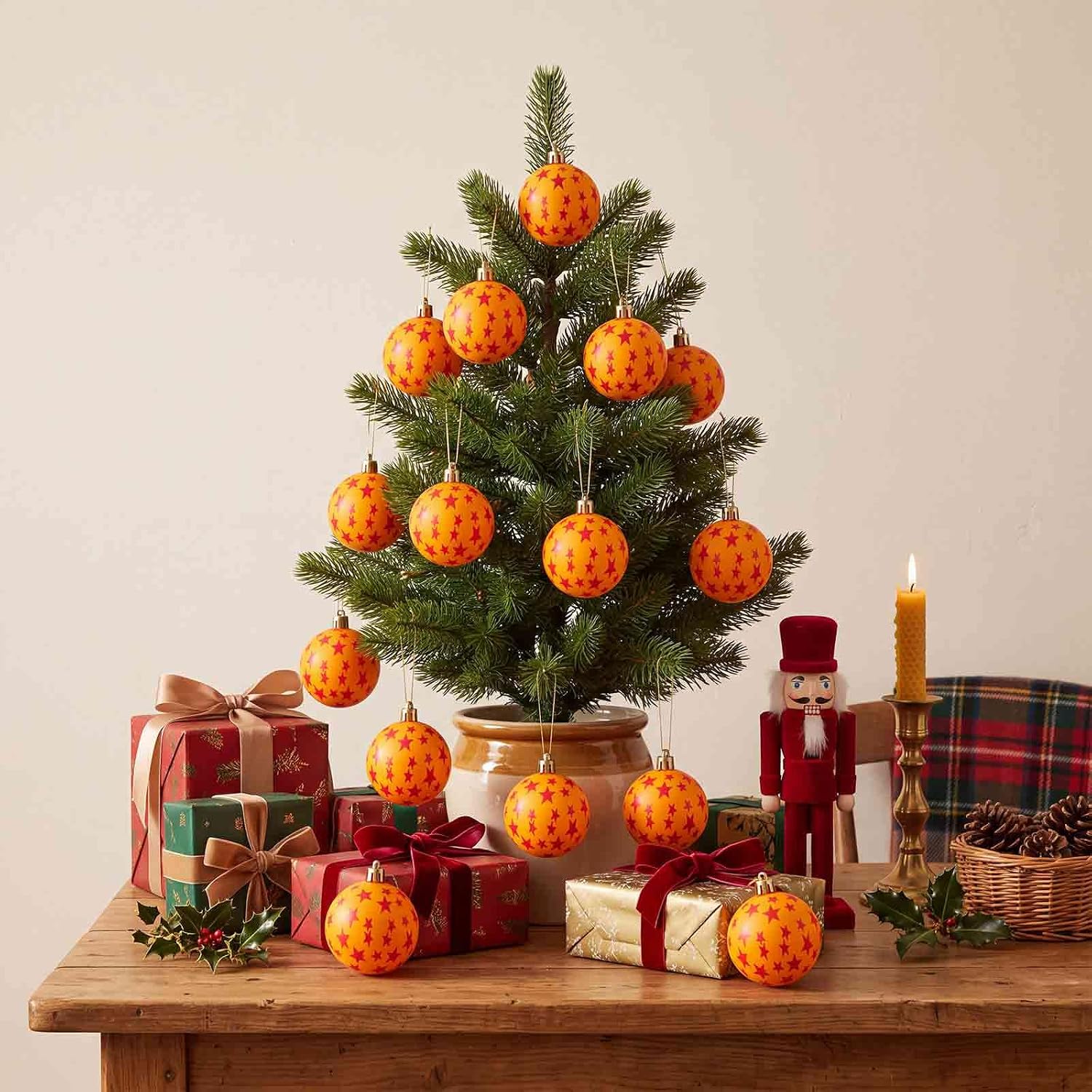 Jenaai 12 Pcs Anime Christmas Tree Ball Ornaments, Orange Red Star image 5