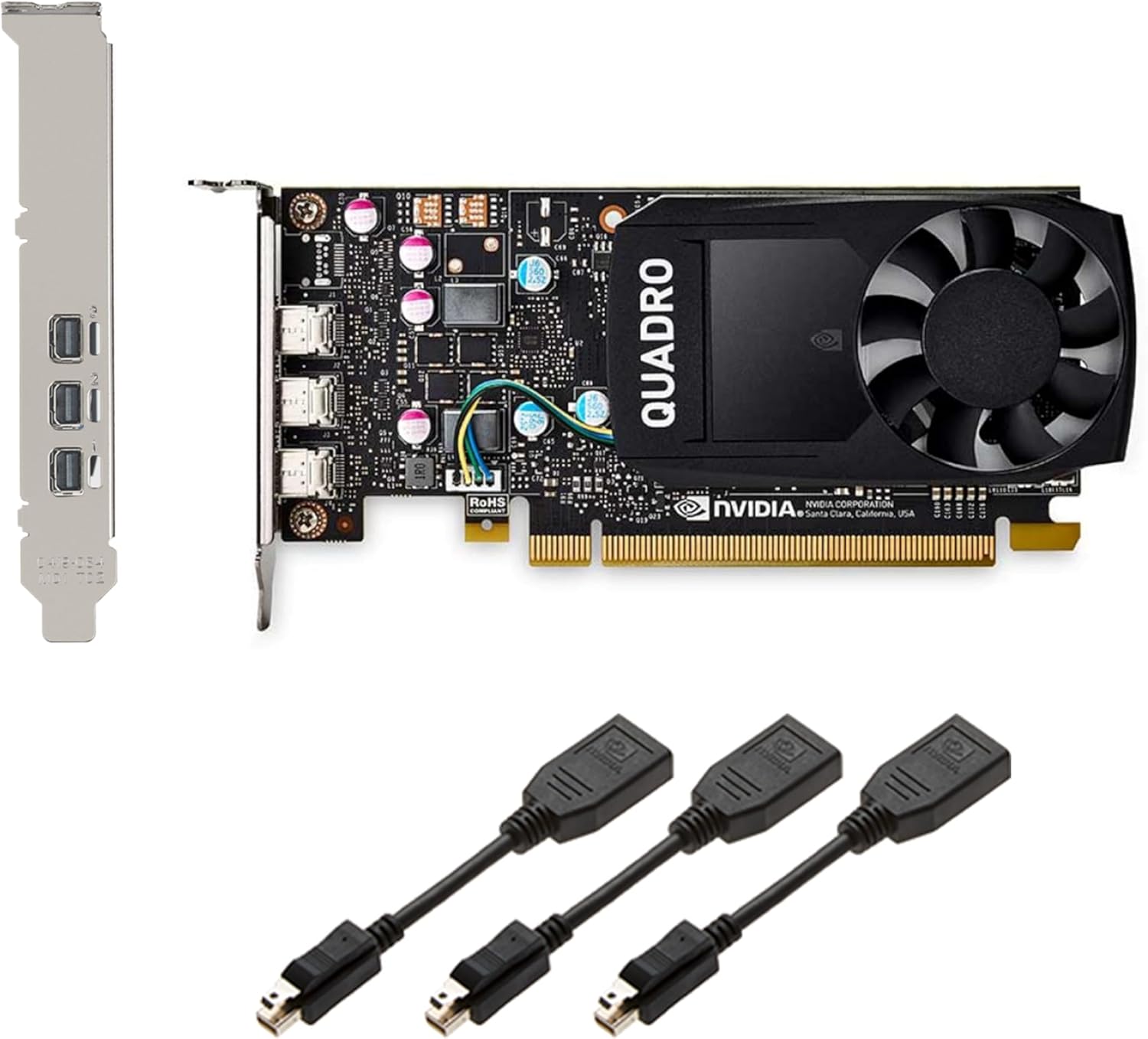 Quadro P400 2GB GDDR5 with Three Mini Displayports, Both Half and Full Brackets, and 3 x mDP to DP adapters, 4K Resolution (1 Year Warranty)