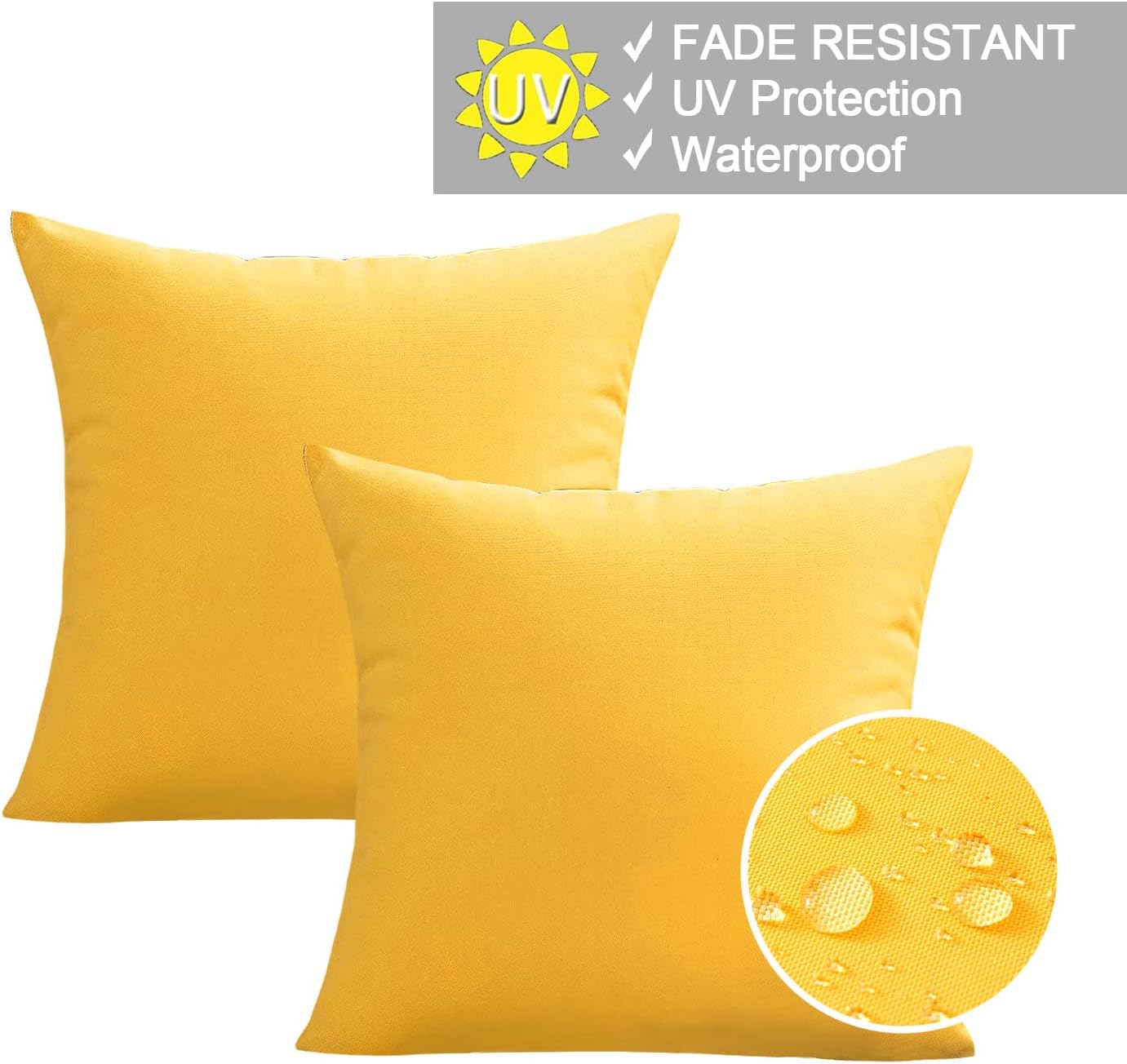 VAKADO Outdoor Waterproof Throw Pillow Covers 26X26 Set of 2 Decorative Yellow Patio Furniture Summer Cushion Cases Outside Decor for Couch Garden Bench Porch