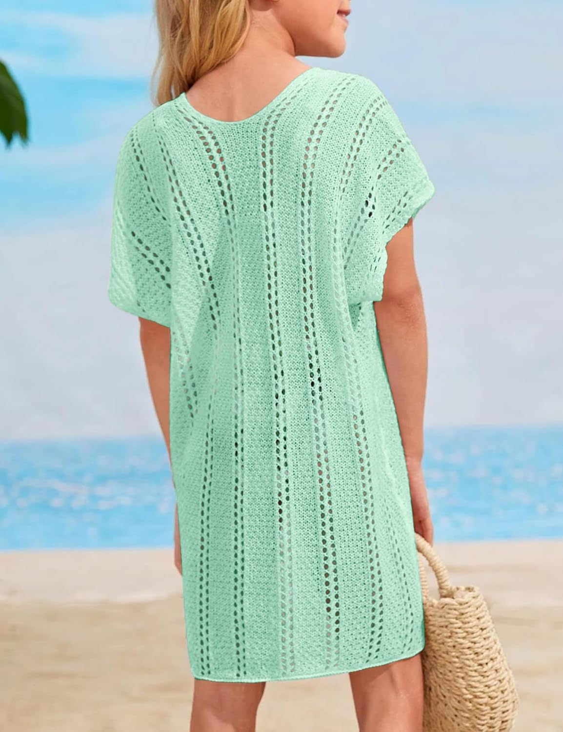 Girls swim cover up crochet swimsuits kids swimwear beachwear tops - Image 5