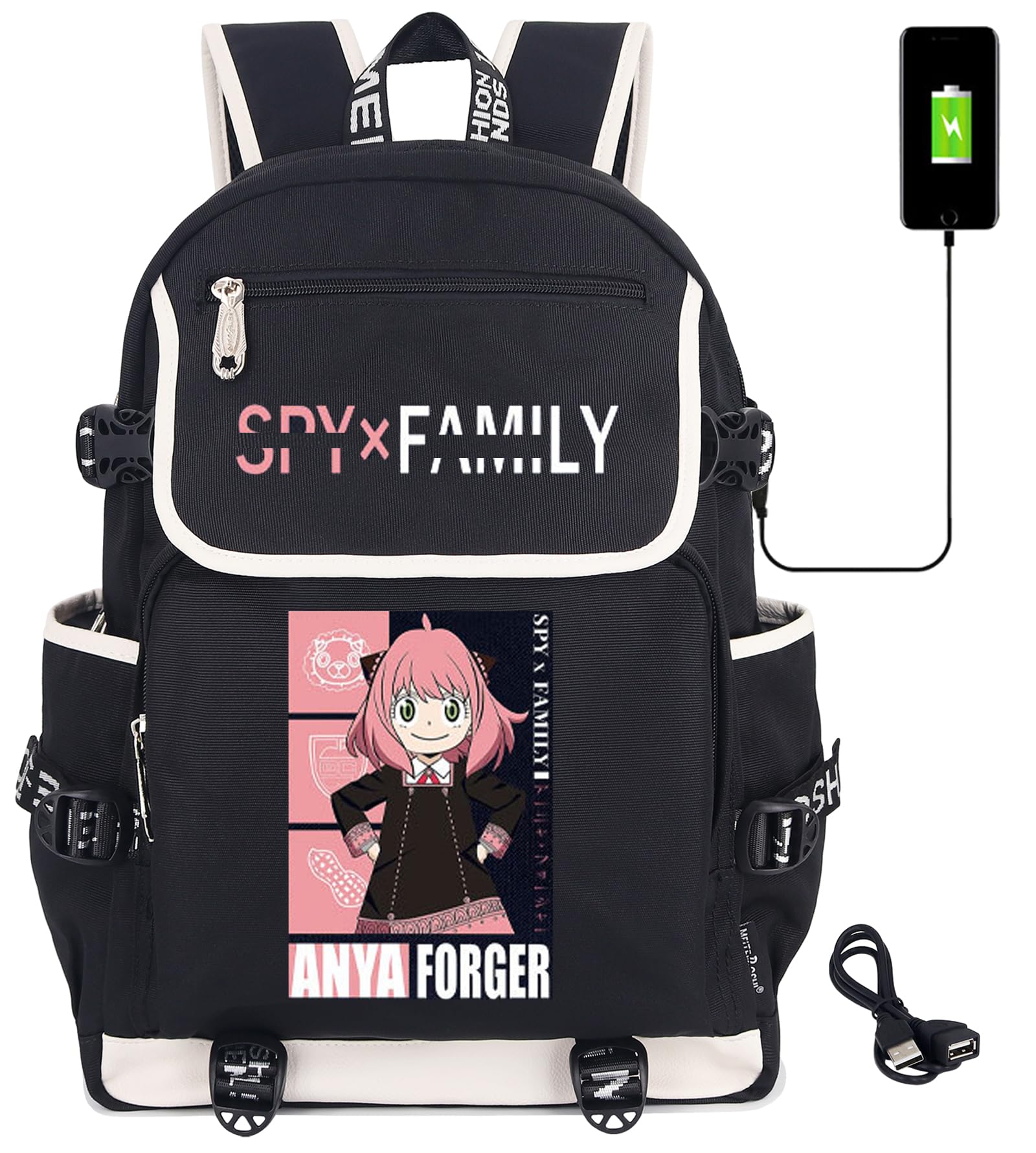 Roffatide Animation Spy x mochila de computadora portátil familiar, mochila Anya con Puerto de carga usb, mochila impresa, adecuada para hombres y mujeres