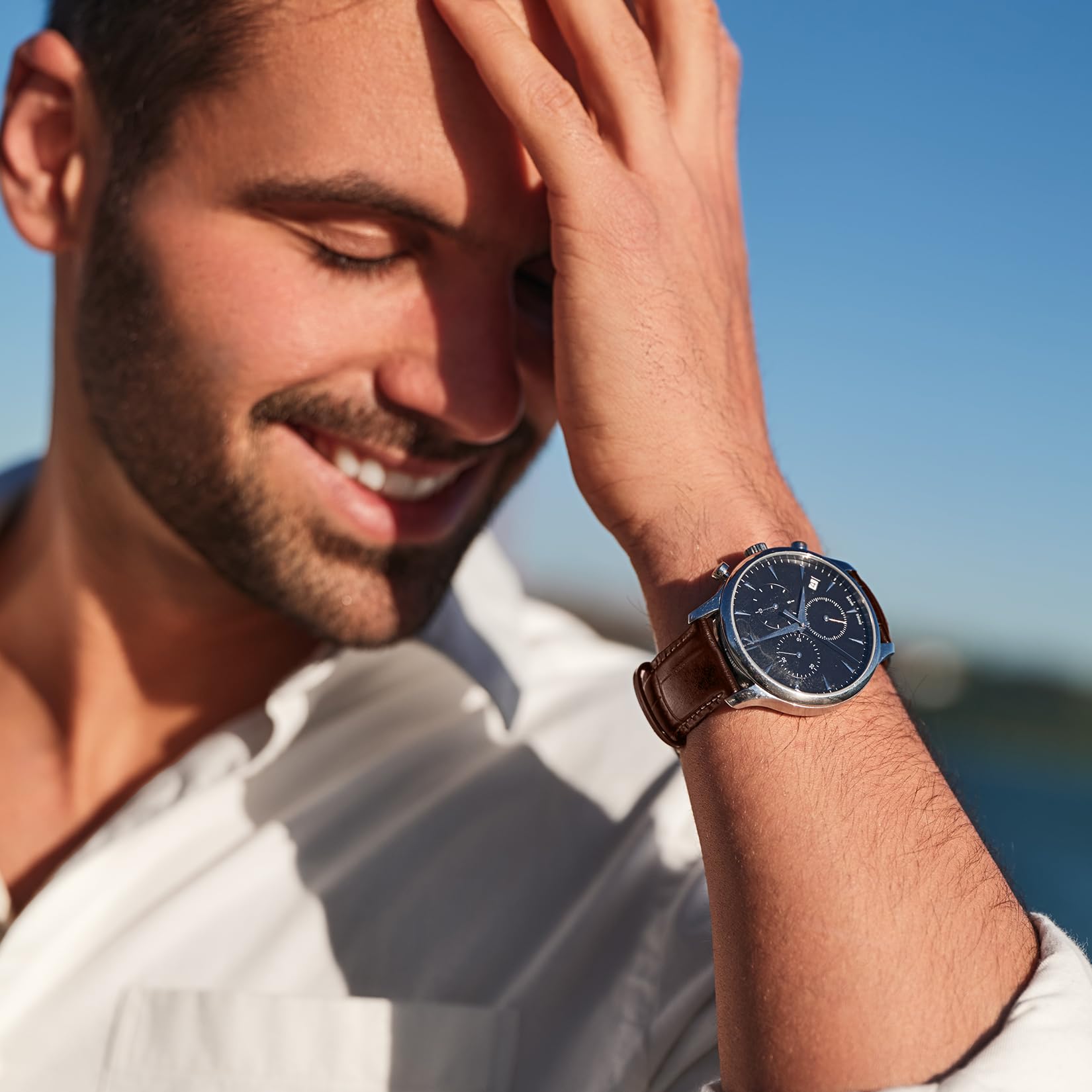 Cinturino Orologio 22 Mm In Vera Pelle Di Vacca Marrone Con Fibbia In Acciaio, Fodera In Pelle Di Vitello, Universale Per Uomo E Donna - 2