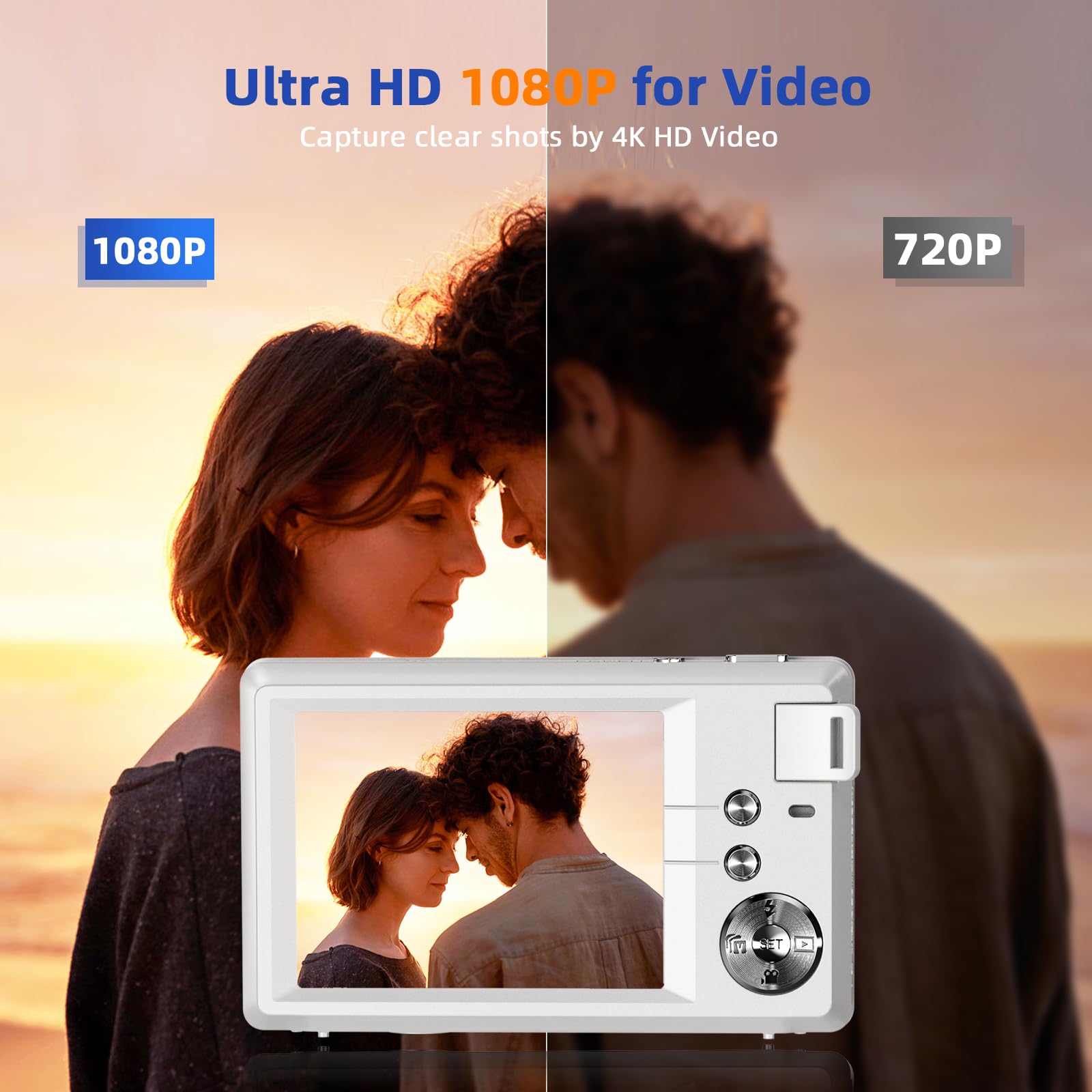 Fotocamera digitale CCN, 48MP 1080P FHD Fotocamera con schermo da 3,0", 16X Zoom Digitale Macchina fotografica compatta portatile con 32GB TF Card, Cavo USB, per adolescenti bambini adulti, Bianco