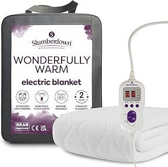 Slumberdown Wonderfully Warm Electric Blanket King Size - Dual Control 9-Heat Settings Luxury Heated Fleece Blanket for Bed with Auto Timer - Easy Fit, Comfortable, Machine Washable (160cm x 150cm)