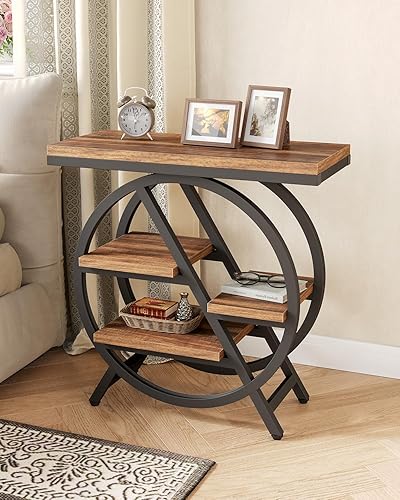 Miniatura 4 de Mesa auxiliar, mesa auxiliar estrecha con espacio de almacenamiento grande de 4 niveles, mesita de noche moderna para sala de estar, oficina en