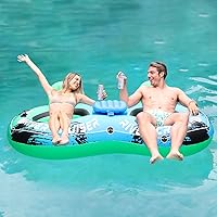 Vista 10 de River Tubes for Floating Heavy Duty Inflatable Floating Lounger Premium River Water Rafts Pool Float with Cup Holder Above Lake for Adults
