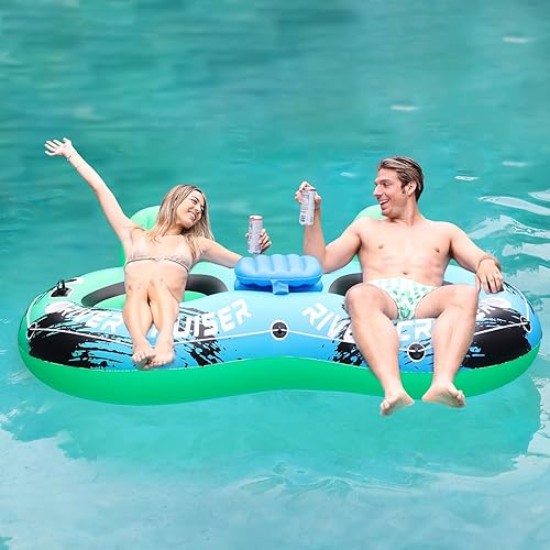 Miniatura 10 de River Tubes for Floating Heavy Duty Inflatable Floating Lounger Premium River Water Rafts Pool Float with Cup Holder Above Lake for Adults