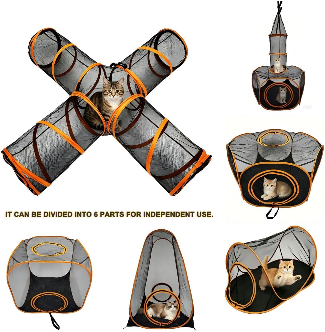 6-in-1 Modular Cat Playground with Hanging Climbing Tunnel,Large Cat House Condo & Enclosure for Multiple Cats,Portable Cat Activity Center with Cube Tents & Y-Tunnel for Cats,Rabbits & Small Animals