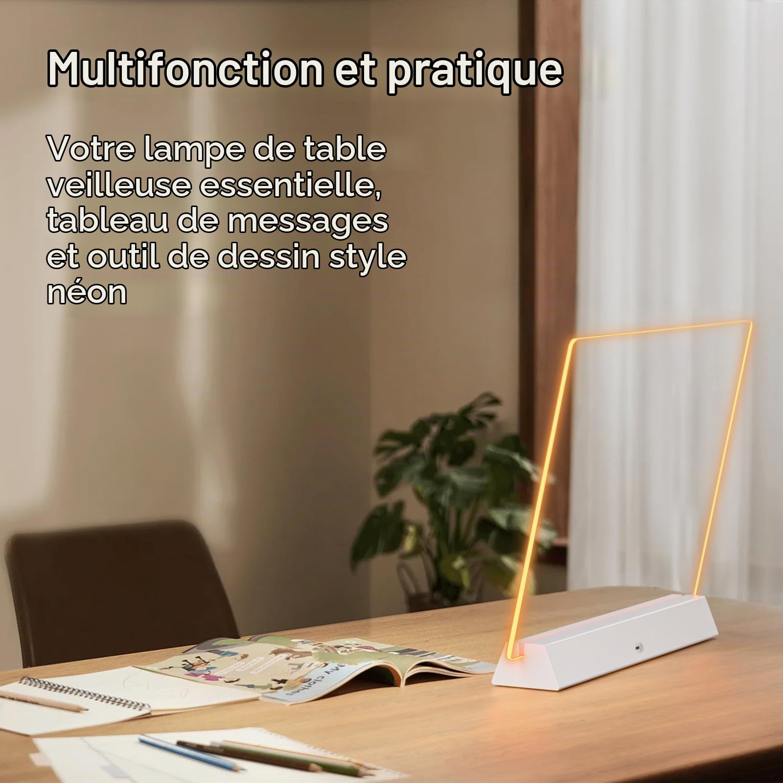 Tableau lumineux LED avec couleurs, Tableau blanc en acrylique rechargeable avec 9 modes d'éclairage, Tableau lumineux néon de 35x25 cm pour messages, mémos, dessins, Idéal pour la maison/chambre