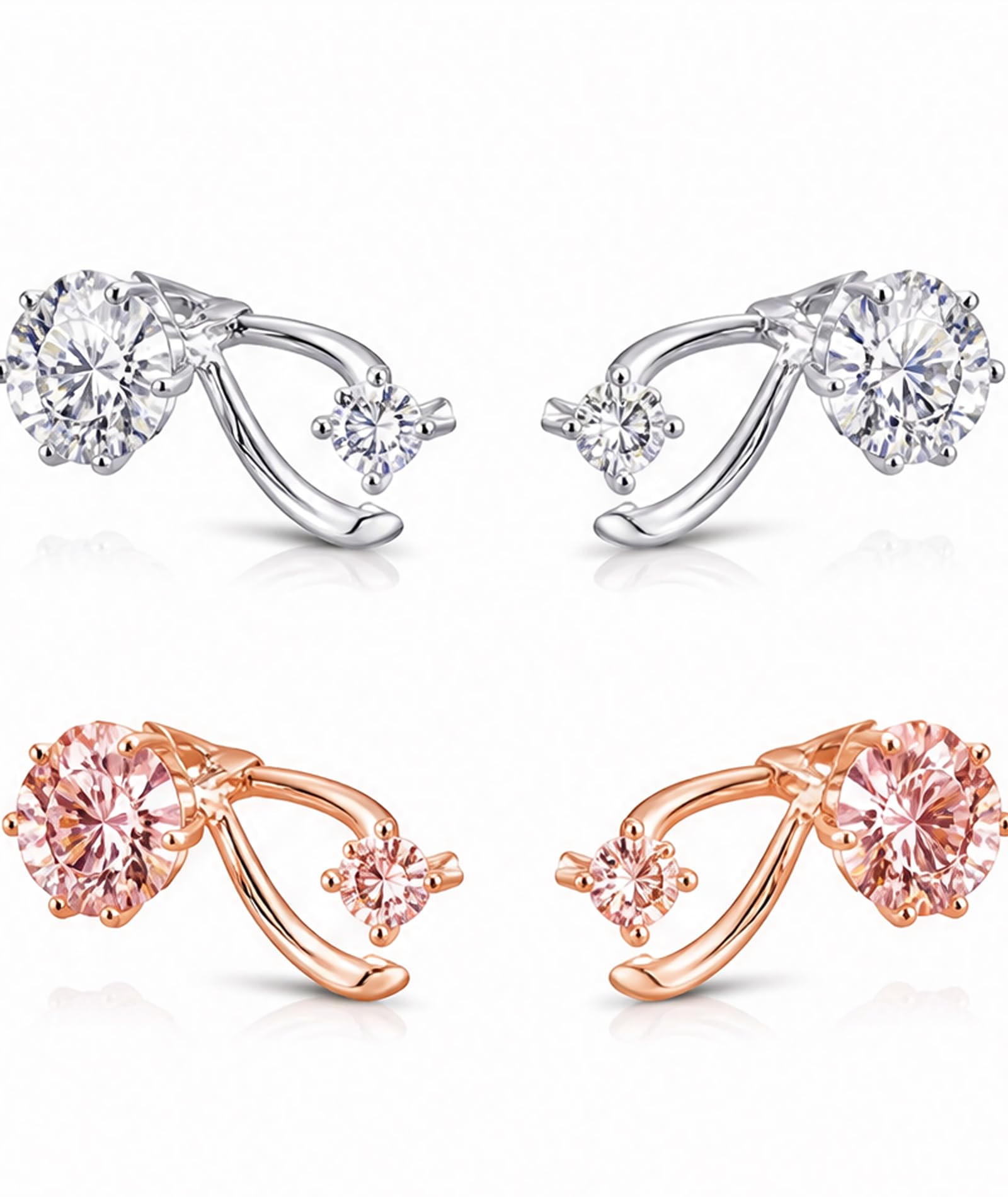 2 Pair FASHIONS Silver Plated Anti Tarnish Cartilage Stud Earrings Hypoallergenic Waterproof Ear Studs multiple Piercing Combo Set for Women-image-1