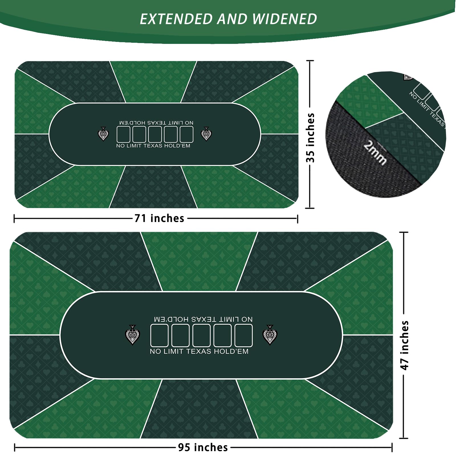Tapis de poker 180,3 x 88,9 cm pour table, surface lisse et hydrofuge, fond en caoutchouc antidérapant, tapis de poker Texas Hold'em pliable, essentiel pour le jeu de cartes, sac de transport/de