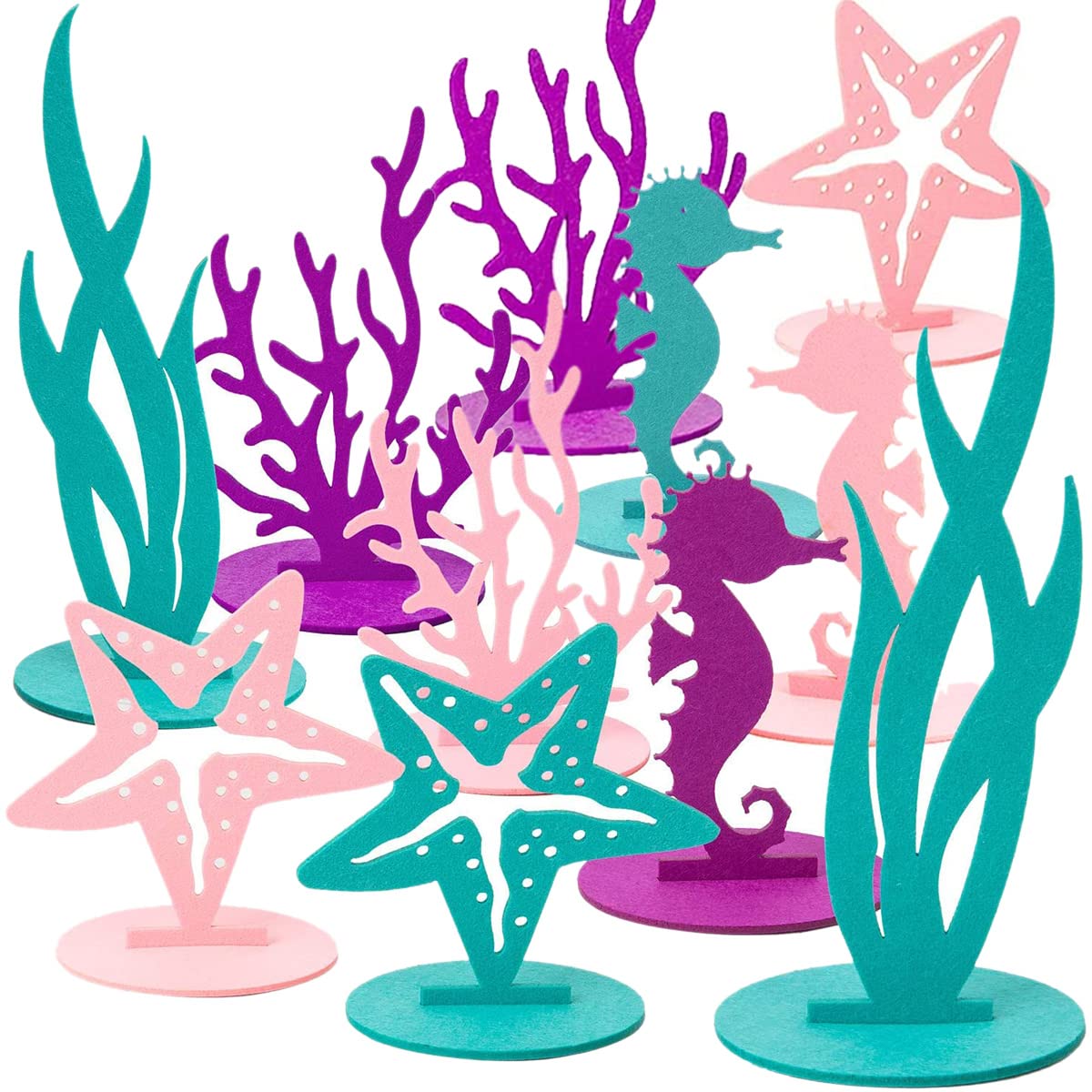 heyishengxiao 20pcs Under the Sea Theme Table Felt Decorations with 20 Felt Bases DIY Party Felt Decorations Durable Ocean Table Centerpiece Ornament for Baby Shower Birthday Wedding(40pcs)