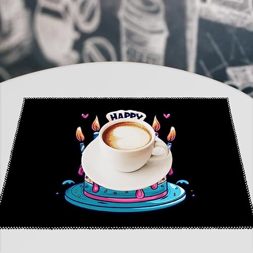 Miniatura 7 de Juego de 6 manteles individuales con texto en inglés "Happy Birthday to Me", resistentes y lavables, para decoración de mesa de cena y fiesta