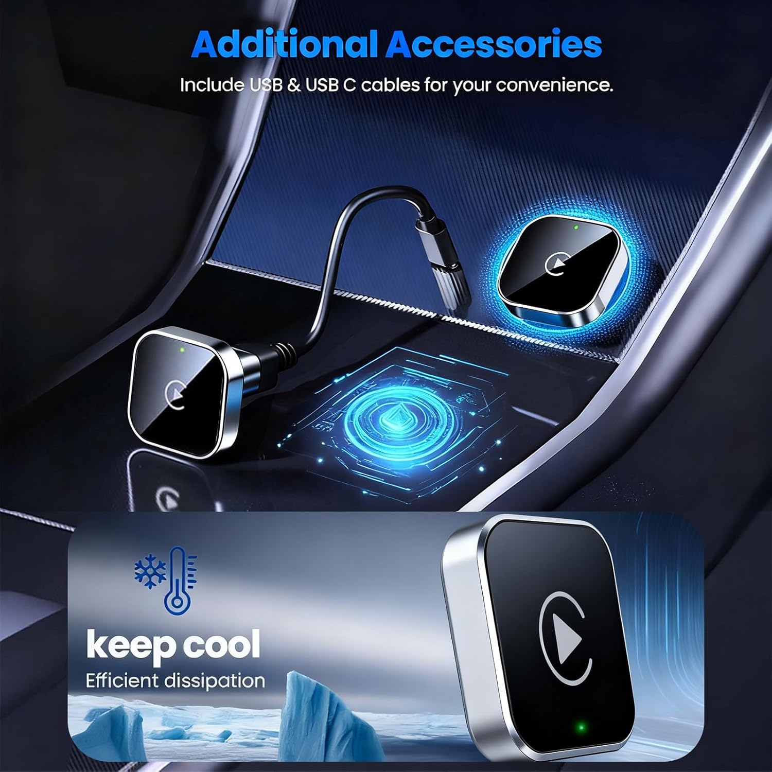 Wireless CarPlay Adapter & Android Auto Dongle, Shiny Silver,Fast Auto-Connect, Compact Plug & Play Wireless CarPlay Converter for iPhone & Android, USB/USB-C, No Delay, Seamless Reconnection - Image 4