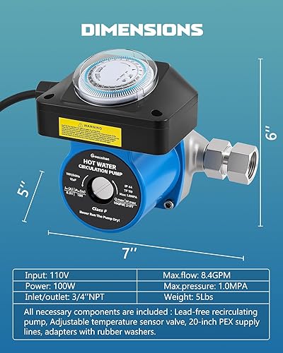 Miniatura 9 de Bomba de recirculación de agua caliente instantánea con válvula de derivación ajustable de acero inoxidable para calentadores de agua de tanque,