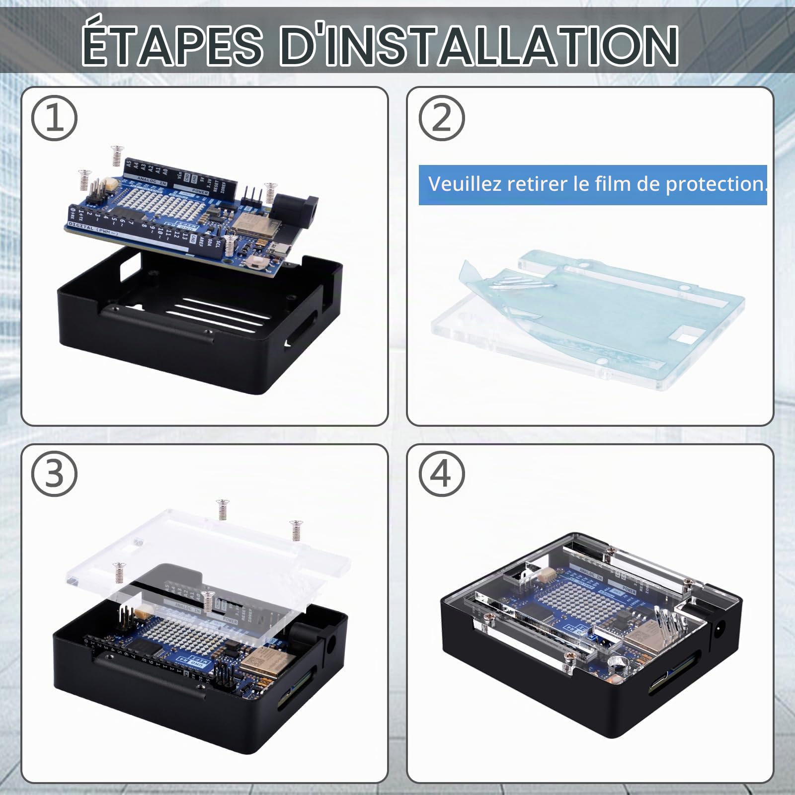 GeeekPi Kit de démarrage étudiant pour Arduino UNO R4 WiFi, avec Carte Officielle UNO R4 WiFi, Boîtier en métal avec Couvercle en Acrylique Transparent, Platine d'essai 400 Trous, USB-C Câble