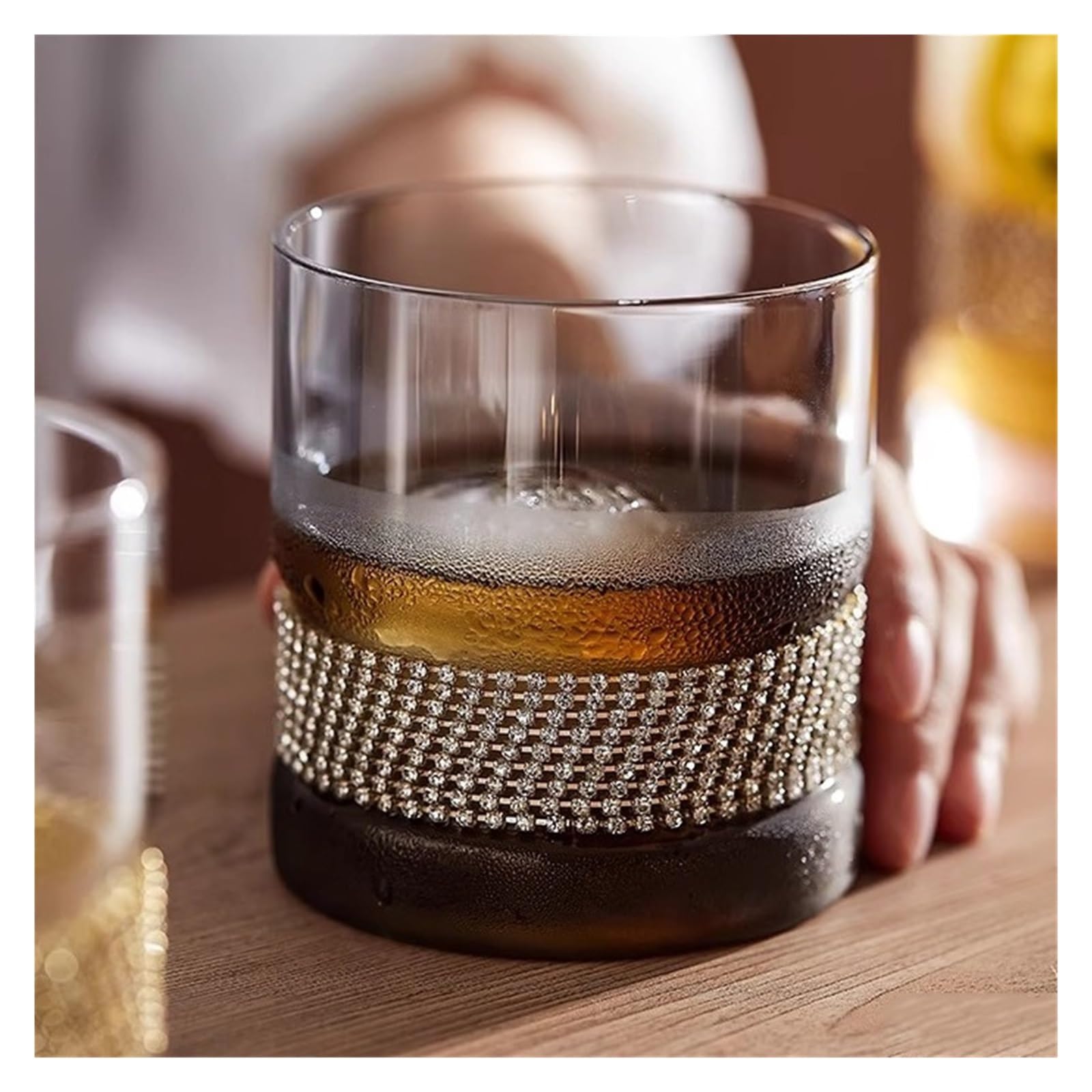Szklany kubek Luksusowy kubek ze szkła kryształowego bez nóżki, kieliszki do whisky o ciężkiej podstawie(Gray,S)