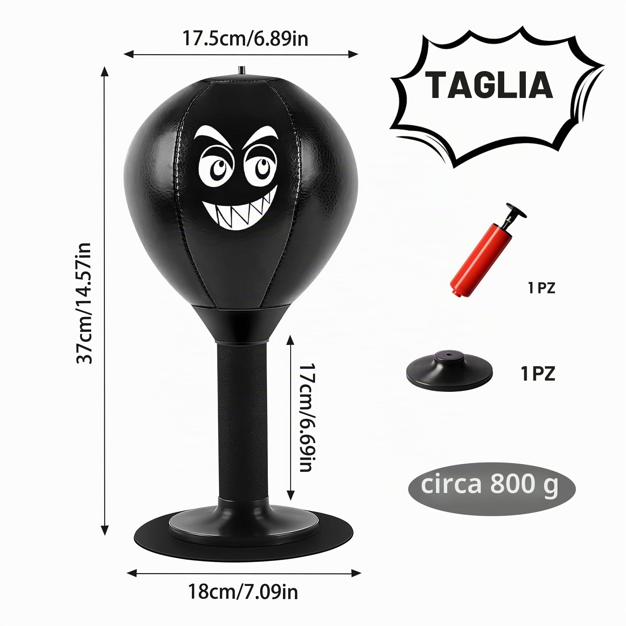 Sacco da pugilato da tavolo, sacco da boxe desktop autoportante con ventosa, borsa per colpi Rage, sacco da pugilato desktop mini, per attività a casa e in ufficio per lo stress
