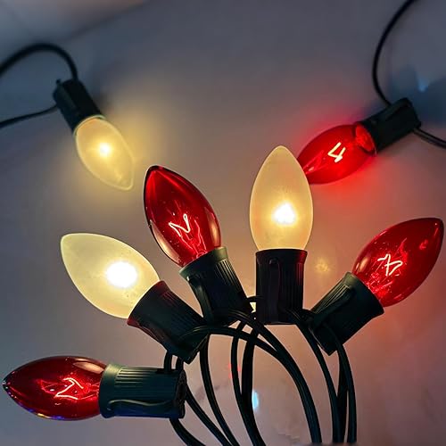 Miniatura 8 de Luces de Navidad vintage C9 para exteriores, cadena de luces de 26 pies con 26 bombillas transparentes, luz impermeable para árbol de Navidad al