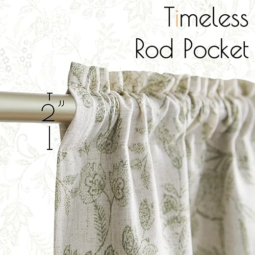 Miniatura 5 de jinchan Cortina de lino con cenefa de lino con estampado floral para cocina, cenefa opaca rústica para sala de estar, dormitorio, bolsillo para