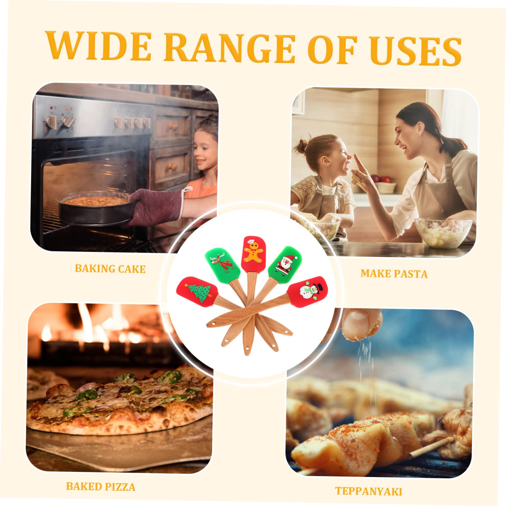 Spatole da Forno in Silicone Alimentare 5 Pezzi Set per Uso Domestico Design Natalizio Ergonomico Utensili da Cucina per Preparazione Dolci Festa Famiglia