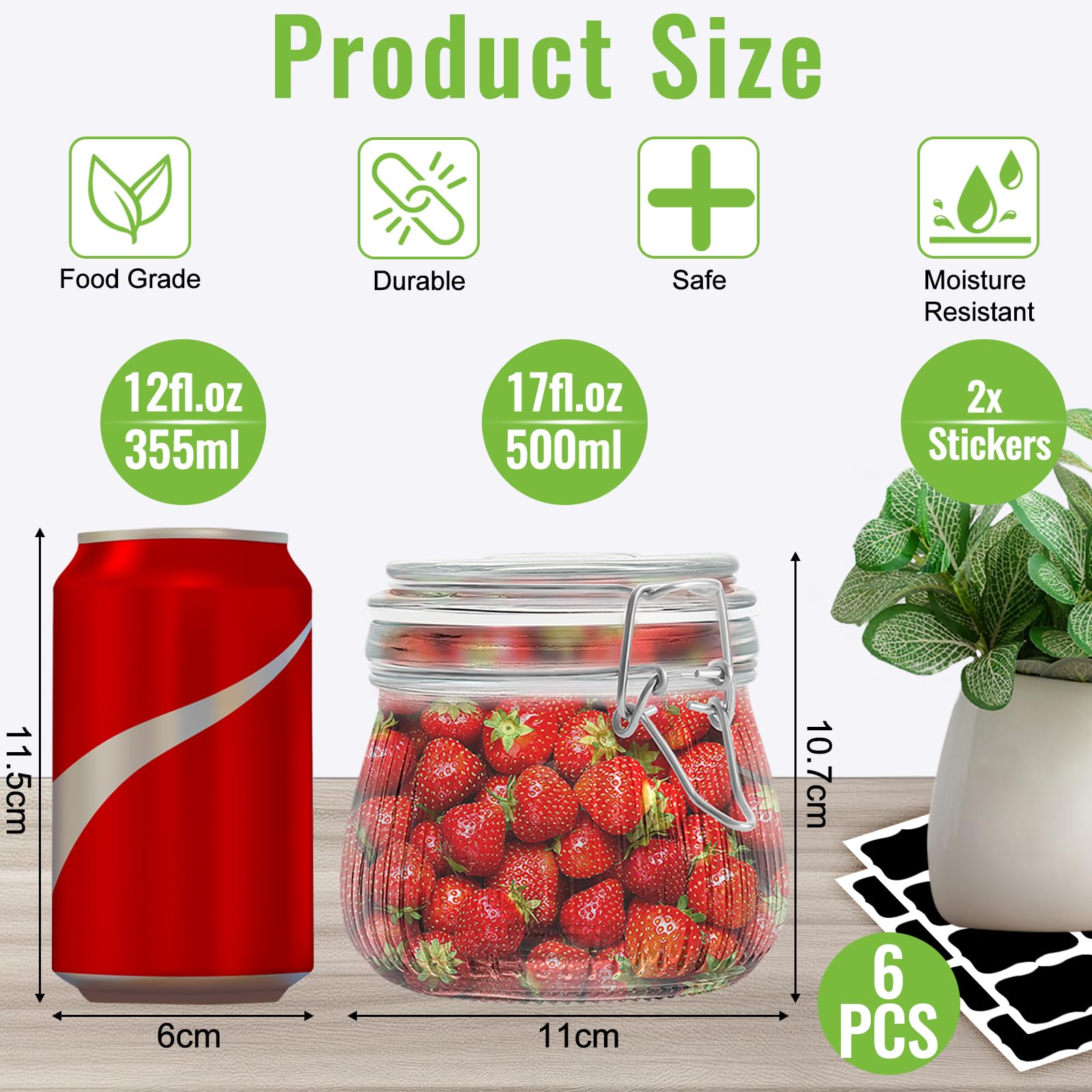 6 Sztuk Szklanych Sioików Z Klipsami Z Pokrywkami 500ml, Szerokie Otwory, Hermetyczne, Z Etykiety, Szklany Sioik Z Klipsem Do Piatków śNiadaniowych, Siodkiego Dżemu