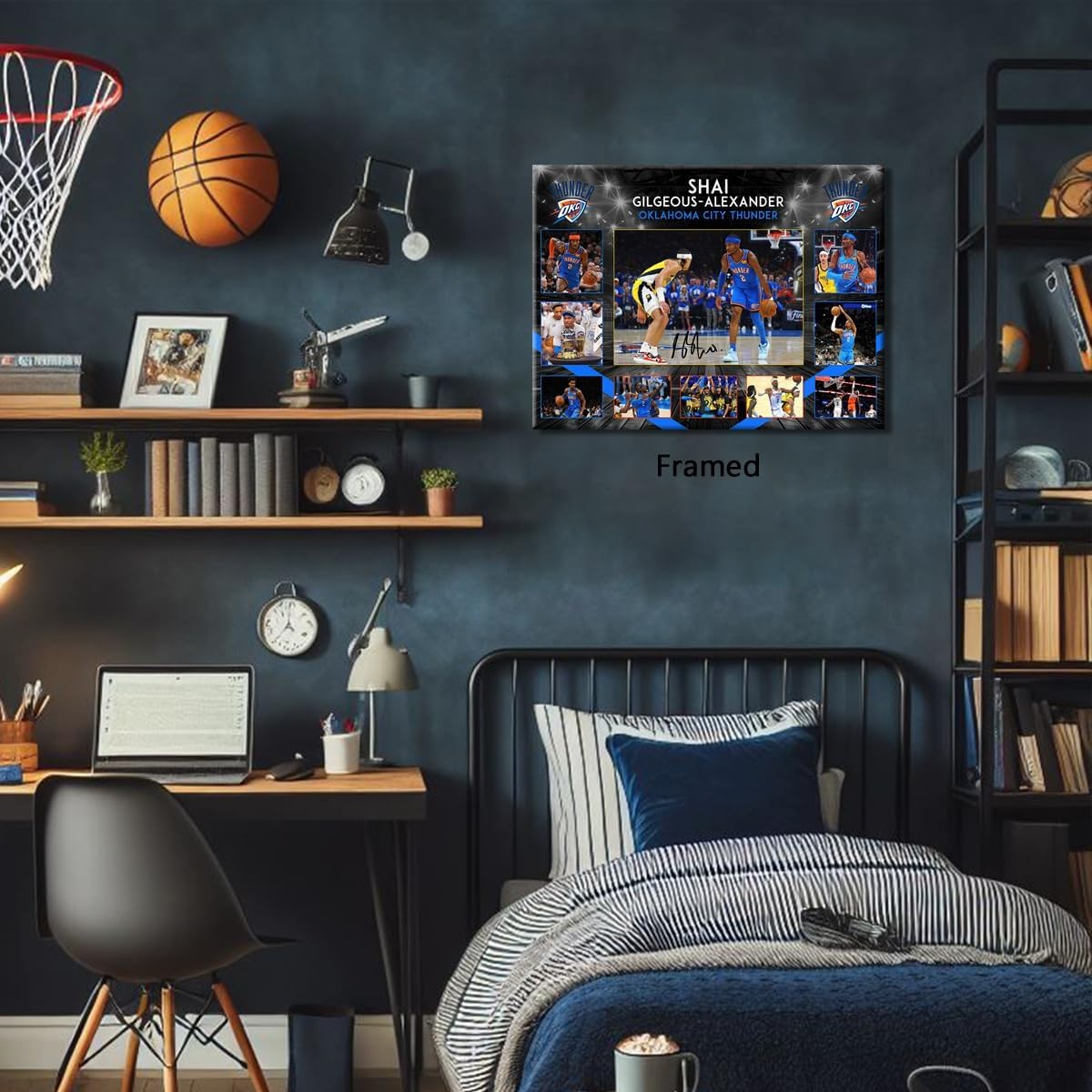 Framed Shai Gilgeous-Alexander Signed Poster For Kids Room Bedroom Wall Decor-Basketball Superstar Posters Canvas Art Print Picture For Teen Boy Fans Birthday D3gifts