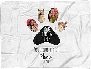Personalized Dog Photos Memorial Bereavement Blanket Customized Pet Pictures Remembrance Throw Fleece Unique Custom Sympathy Blankets with Photos and Name for Dog Lovers Pet Owners (60x80)