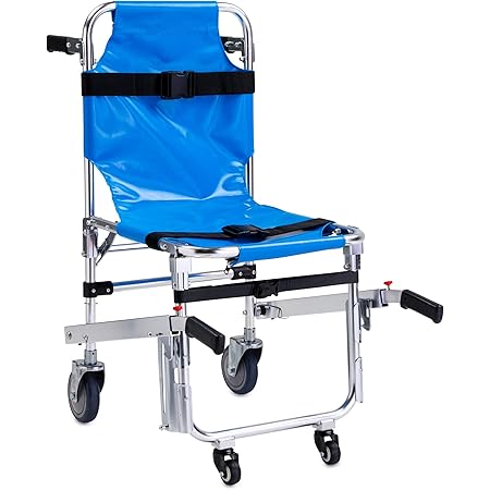 LINE2design Stair Chair 70010-BL EMS Emergency 4 Wheels Ambulance Firefighter Evacuation Medical Transport Chair with Patient Restraint Straps, 350 lbs Capacity, Blue 36″ x 21″ x 28″