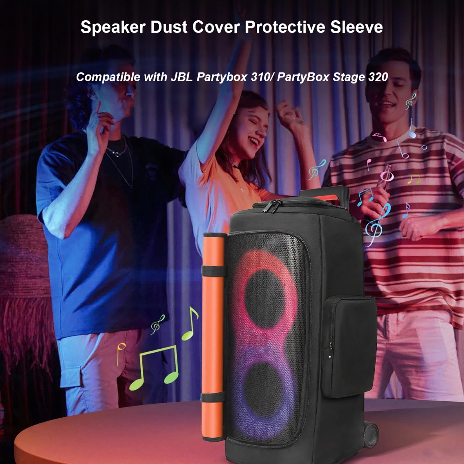 Housse de protection contre la poussière pour enceinte compatible avec enceinte portable JBL PartyBox 310/PartyBox Stage 320, étui de protection de voyage avec poches pour accessoires