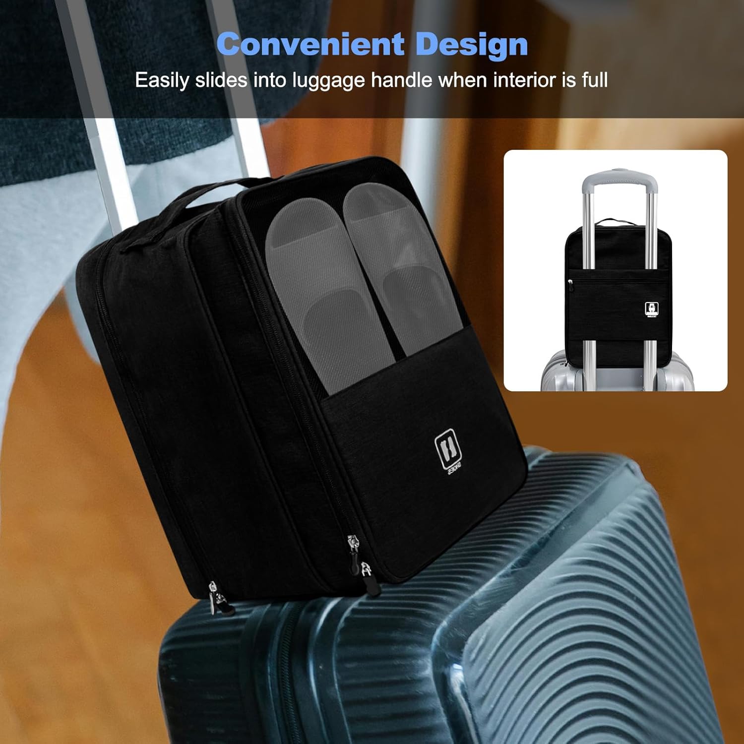 Large Shoe Bags for Travel, Holds 3 Pairs of Shoes, Portable Dance Shoe Storage Pouch, Sneaker Storage Bag (Black) - Image 4